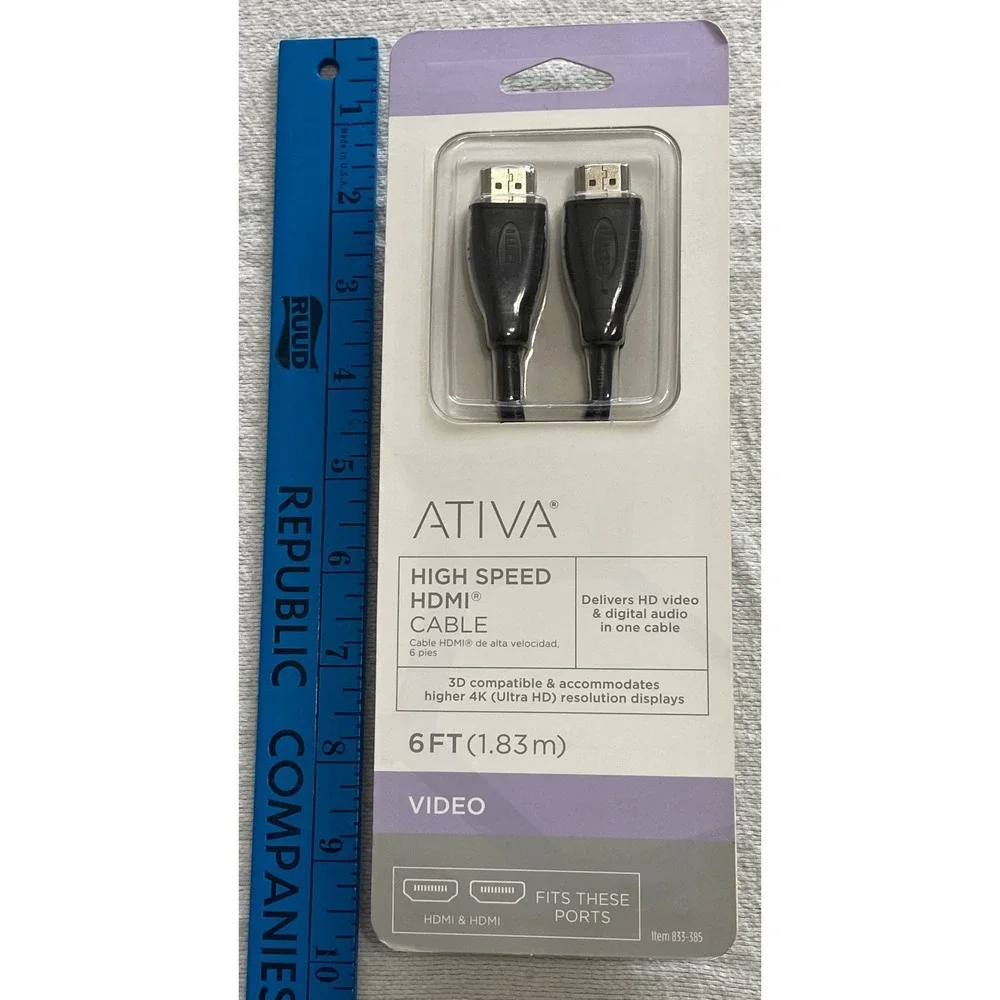 Ativa 6ft High Speed HDMI‎ Cable 4K Ultra HD 3D Compatible Video Audio